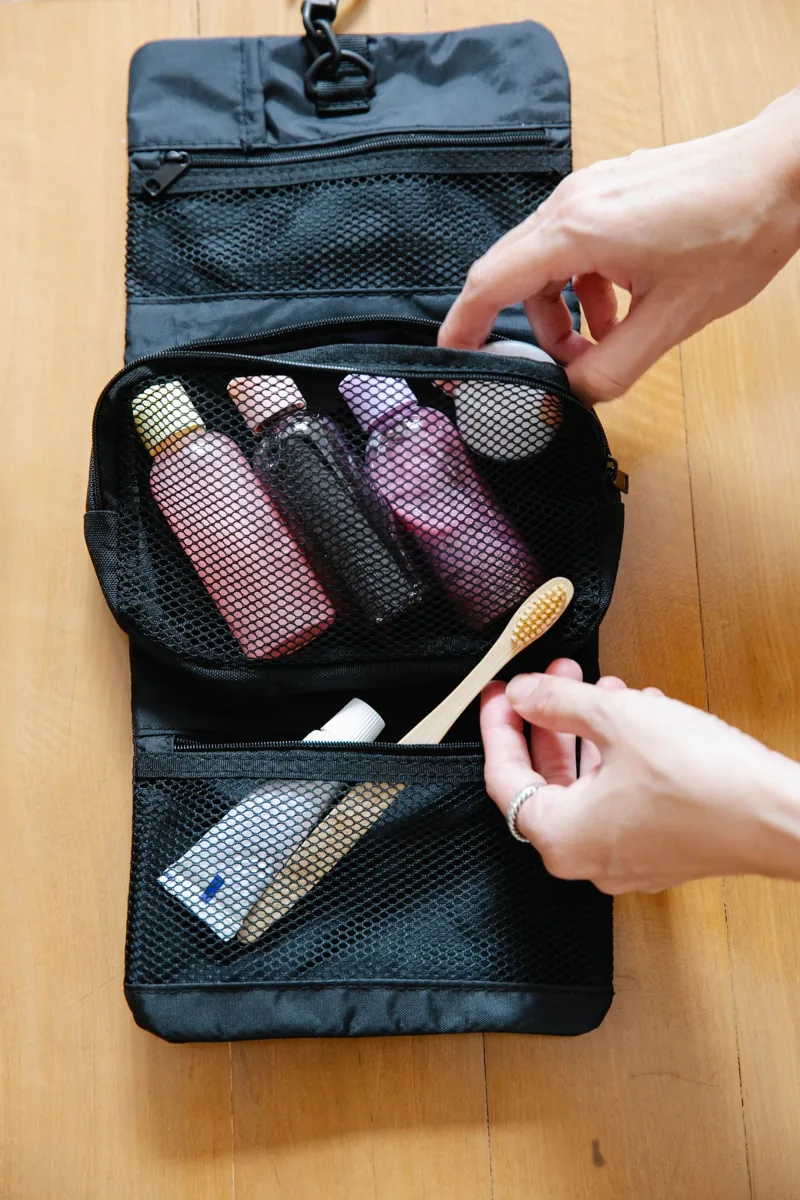 Toiletry bag in an everyday setting