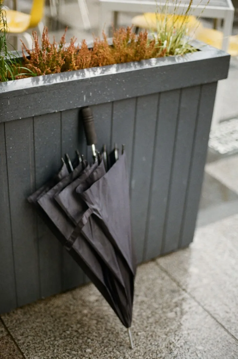 Straight umbrella in an everyday setting